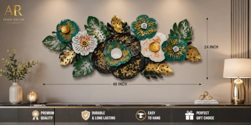 Image of AR Home Decor Metal Floral Wall Art Teal Green Black Gold | Handcrafted Iron, 3D Floral Design, Powder-Coated Finish, Rust-Resistant, Easy to Install