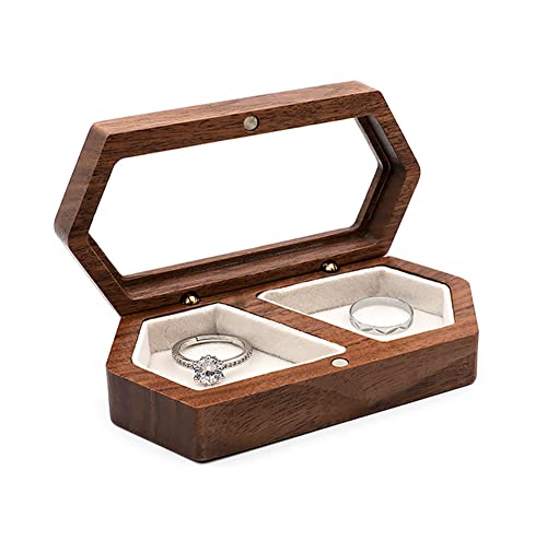 Aibote Boîte de rangement vintage en bois de noyer noir naturel pour bagues, boucles d'oreilles, colliers, cadeau d'anniversaire, motif à deux grilles (blanc) Cover