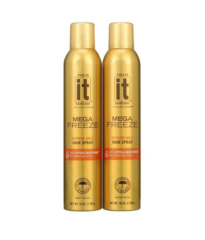 F'reeze It Mega Extreme Hold Hair Spray, Original ~ 10 Oz - Pack Of 2 ~ It Hairspray for Women, Hair Spray Mega Extreme Hold, Original Hairspray for Long-Lasting Style.