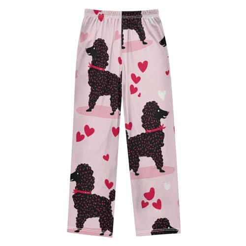 Poodle Love Hearts Boys Long Pants Soft Trousers Elastic Waist Kids Lounge Bottoms with Pockets S-XL2