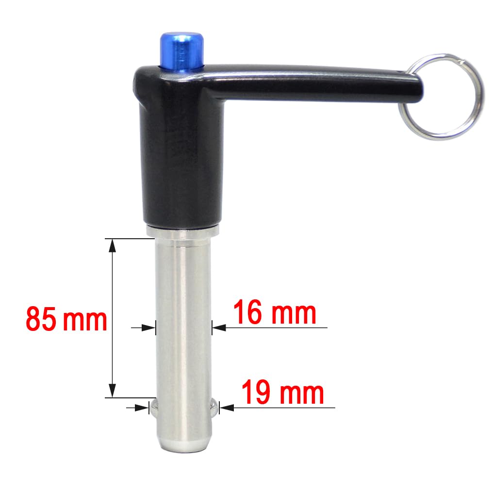 AUZHU- PLL- Metric- Marine Grade Stainless Steel Ball Lock pins Quick Release pin with Button Locating pins Spring pins Indexing pins Positioning pins Safety pins Dowels Size: M16 mm - L85 mm