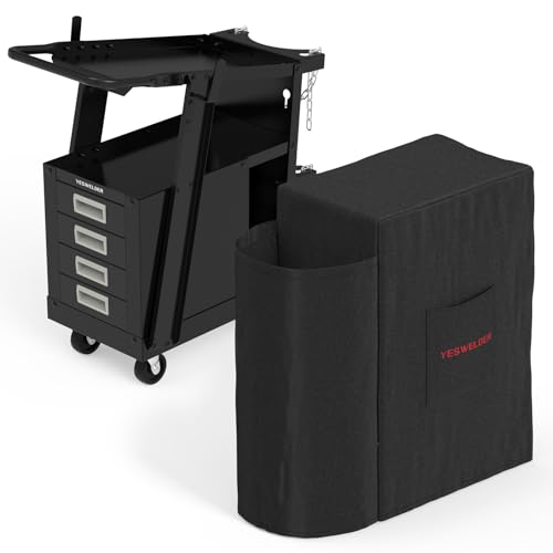 Image of YESWELDER Welding Cart with 4 Drawers for MIG Welder TIG Welder and Plasma Cutter, Heavy Duty Large Storage 360° Rolling Welding Trolley & Waterproof Protective Dust Cover