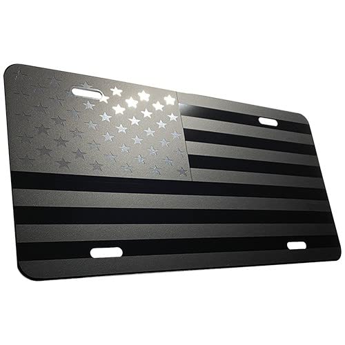 Customonsterdesigns Tactical American Flag Heavy Duty Aluminum License Plate (Full Matte Black Vinyl Stars Edition On Black) #TOP6