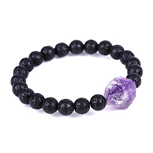 Image of 8MM Tiger Eye Stretch Bracelet 7 Chakra Beaded Bracelets Healing Lapis Lazuli Stone Charm Bracelets Frosted Black Agate Lava Stone Beads Chakra Crystal Energy Charm Bracelet-Lava Stone