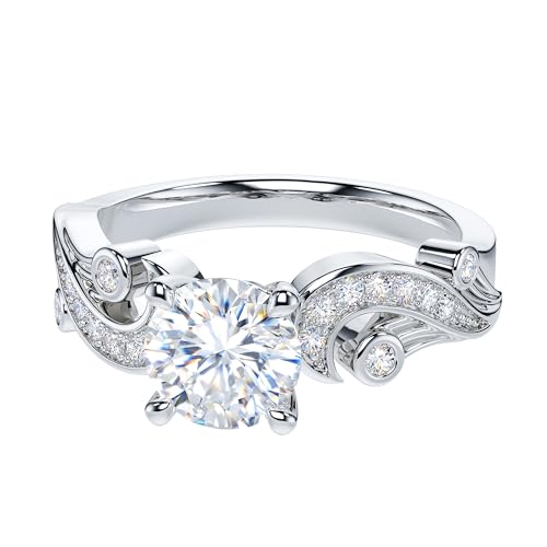 THELANDA 1CT Genuine Moissanite or Simulated Diamond Sterling Silver Filigree Leaf Vintage Bridal Promise Engagement Ring For Her3