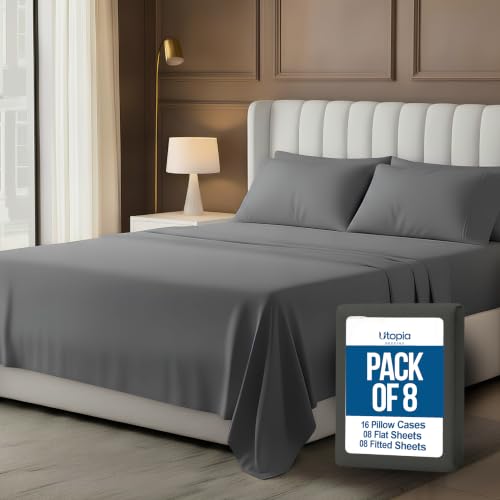 Image of Utopia Bedding King Size Sheet Set - Bulk Pack of 8 Bed Sheets Set - Soft Brushed Microfiber - Deep Pockets - Shrinkage & Fade Resistant - Easy Care (Grey)