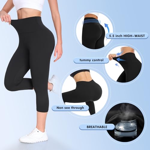 Image of MOREFEEL 3 Pack 8 inch High Waisted Biker Shorts for Women, Casual Summer Knee Length Tummy Control Running Athletic Yoga Shorts