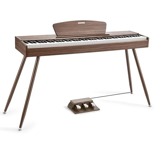 Donner DDP-80 Electric Piano 88 Keys Weighted Piano, Hammer Mechanism II, Home Digital Pianos Full Size Keyboard with Stand, Triple Pedal, USB MIDI and Headphone Jack, Walnut Wood Colour