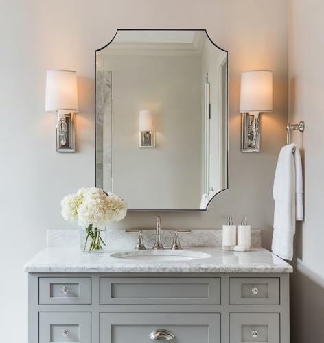 ANDY STAR Chrome Mirror 22x30 Inch, Scalloped Bathroom Mirror, Polished Chrome Framed Mirror in Anti-Rust Stainless Steel Metal Thin Frame Deep 1’’, Unique Scalloped Edge Design