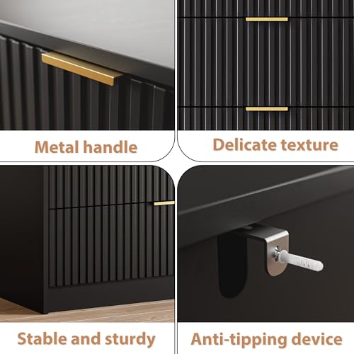 Image of MAISONARIA Black Fluted Dresser for Bedroom, 32 Inch Wide Nightstand with Large Drawer, 3 Drawer End Table for Bedroom, Living Rooms, Offices, and Entryways