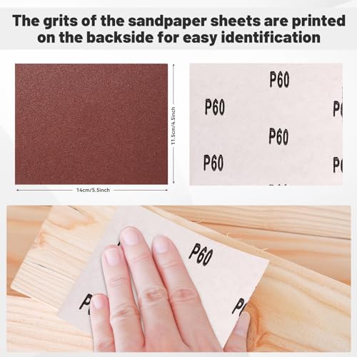 BAOSTC 1/4 Sandpaper Sheet,4-1/2"*5-1/2" Assorted 60-80-120-180-240,50PACK