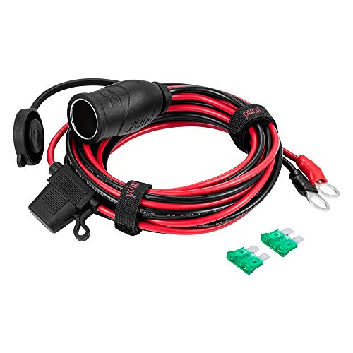 YCIND 3/8" Ring Eyelet Terminal to Female Cigarette Lighter Socket Battery Boost Cable Heavy-Duty 30A Fuse 12V/24V 12AWG Cord 10Ft