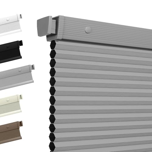 Boolegon No Drill Cellular Shades for Indoor Windows,Noise Reducing & Thermal Insulating Honeycomb Blinds,Cordless Free Stop Blackout Blinds Easy to Install,46" W x 48" H,Blackout Grey by Boolegon - Used condition - US$63.11