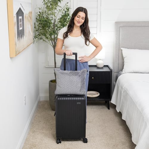 Proglobe Weiche & Warme Reisedecke für Flugzeug & Auto - Unentbehrlich für Lange Flüge für Frauen, Männer, Kinder - Kompaktes Kissen mit Gepäckhülle & Rucksackclip, Grau