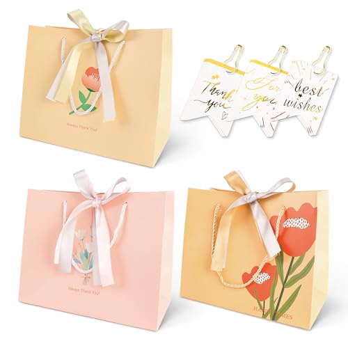 ラッピング 袋 プレゼント 手提げ袋 【2サイズ×14パターン·サンクスタグ9枚付き·多用途】 紙袋 ギフト プレゼント用 手提げバッグ 包装袋 らっひんぐ袋 小 リボン 花柄 可愛い 誕生日 結婚式 バレンタイン 母の日 父の日 (セットH,S)