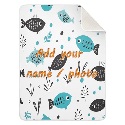 Custom Cartoon Cute Black Green Fish Bunny Blanket Breathable Personalized Photo Baby Blanket for Newborns, Infants, & Toddlers 30x40in Regalos para Bebes recien nacidos