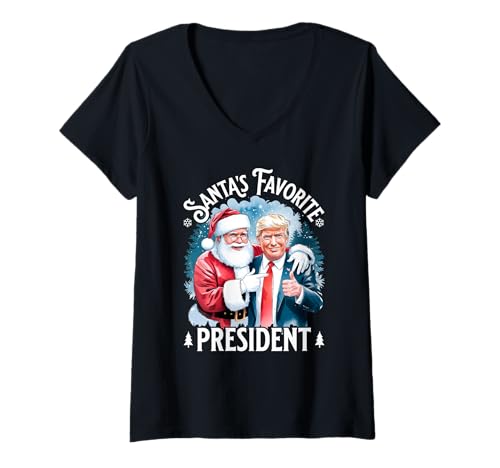 Mujer Santas Favorite President Donald Pro Trump 2024 Christmas Camiseta Cuello V