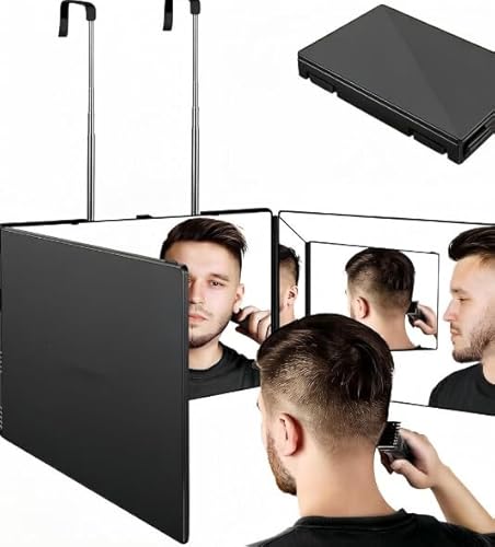 Eastbury 三面鏡 セルフカット【後頭部が見える ・360°角度自在調整】化粧鏡 卓上 0-52cm高さ調節可能 折りたたみ可能 立体三面鏡 広い視野角 セルフカット 壁掛けミラー 高精細HD 鏡 化粧鏡 折りたたみ式 3ウェイミラー 三面鏡 ドア掛け 安定して使い 飛散防止 5倍拡大鏡付き 生日 記念日 クリスマス プレゼント(ブラック)