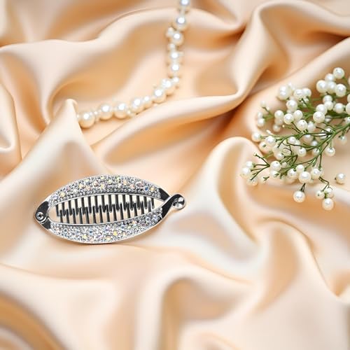 Pinza para cabello plateada con diseño banana y cristales miniatura 5