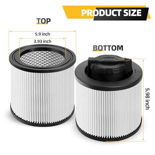 Image of 2 Pack DXVC4001 Cartridge Filter Replacement Fit for 4-5 Gallon Wet /Dry Vacuum Cleaners DXV04T, DXV05P, DXV05S, DXV06G, DXV08SA, DXV08S,DXV08SL, Washable and Reusable