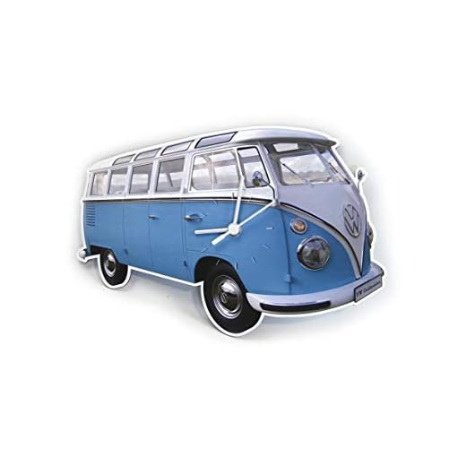 Brisa VW Collection - Volkswagen Furgoneta Hippie Bus T1 Van Reloj de Pared en Estilo Vintage de MDF, Cronómetro Decorativo sin Dígitos, Decoración de Cocina/Hogar/Oficina (Azul/Blanco)