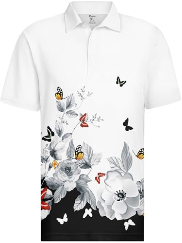 Image of PAGYMO Funny Golf Shirts for Men Crazy Printed Pattern Novelty Moisture Wicking Performance Mens Polo Shirt