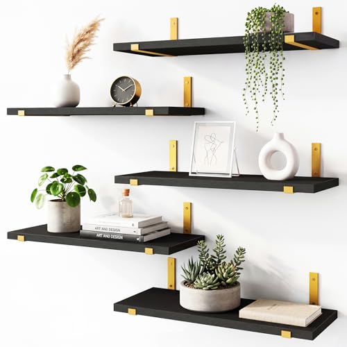 Fixwal Black Gold Rustic Floating Shelves