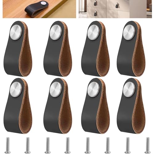 Dtoterul 8 Stück Schwarz Ledergriffe, Möbel Leder Möbelgriffe,...