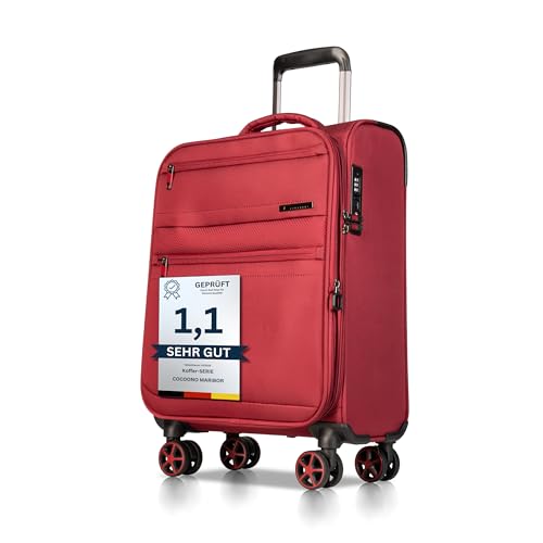 Cocoono Handgepäck Koffer 55x40x20 – Leichter Stoff Reisekoffer mit Rollen, TSA-Schloss, erweiterbar, 40L – Cabin Trolley für Flugreisen, 360° Doppelrollen, Robustes Hand Luggage (rot, M)