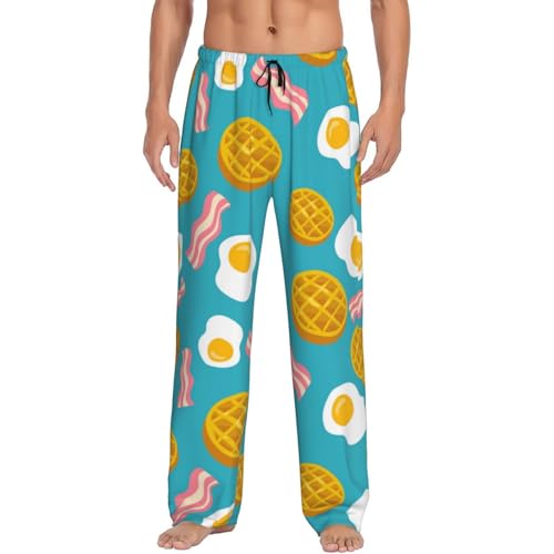 Waffle Poached Eggs Bacon Mens Pj Pants,Soft Men Lounge Pants,Mens Pajama Pants Bottoms,Sleep Pants For Men4
