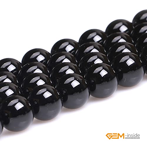 Gem-Inside Natural 10Mm Black Agate Gemstone Loose Beads Smooth Round Beads For Jewelry Making 15'' Supplies For Women #TOP1