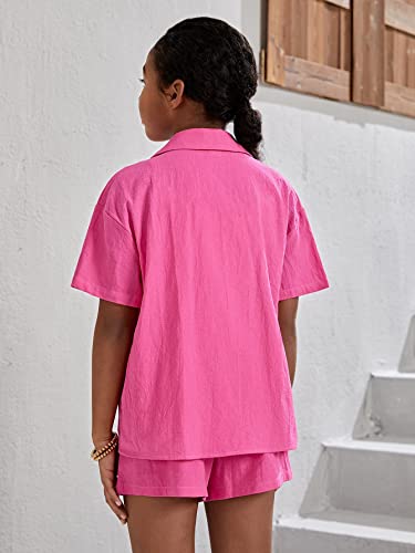 Image of WDIRARA Girl's 3 Pieces Outfit Short Sleeve Button Front Shirt with Camisole and Shorts Set