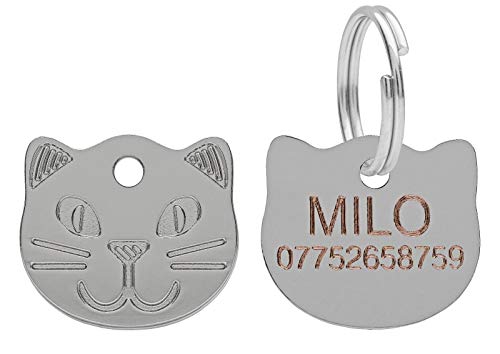 Cat Collar ID Tag, Pet Tags, 22mm Cat Face Design Engraved Free, Brass Or Nickel (Silver) - Image 2