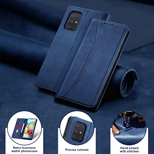 Image of Jasonyu Case for Samsung Galaxy A71 4G Leather Wallet Flip Cover with Card Holder,Kickstand, Magnetic Closure,TPU Shockproof Phone Case Compatible with Samsung A71 (Blue)