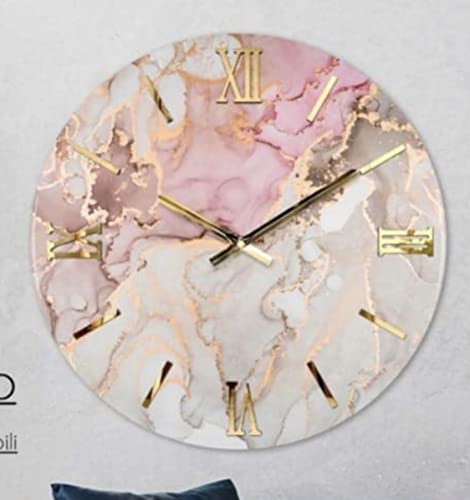 Generico Orologio da Parete, Soggiorno, Cucina, Moderno,Effetto marmo, Base legno, Lavorazione a resina, Numeri a rilievo, Diametro disponibile 40/60/80/100 cm, Made in Italy (40cm, Vanitoso)