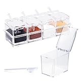 LIUCONGBD 4er Set Gew&uuml;rzbeh&auml;lter, K&uuml;che Acryl Transparent W&uuml;rze Gew&uuml;rzbox, Aufbewahrungsbeh&auml;lter Gew&uuml;rzregal mit Deckeln und L&ouml;ffeln f&uuml;r Salz Pfeffer Paprika Curry Zucker