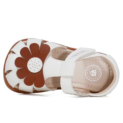 Toddler Sandals Girl White Shoes Closed Toe Leather Sandals For Kids white brown 212