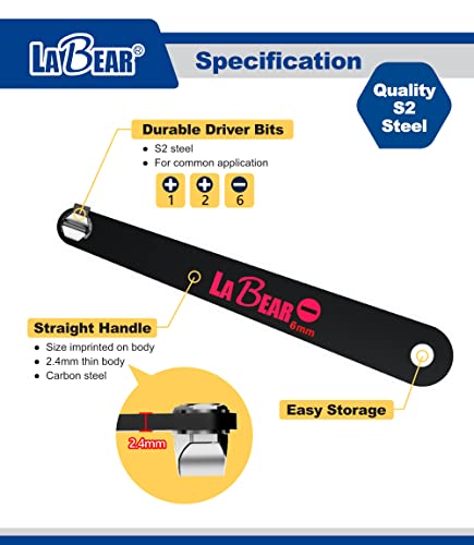 Labear Phillips, Slotted, Ultra Low Profile Offset Screwdriver Set 3 Piece, 90 Degree Straight Slim Plate For Tight Area (Slotted & Phillips) #TOP2