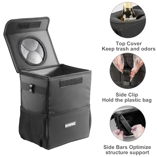 Ryhpez Car Trash Can with Lid - Car Trash Bag Hanging with Storage Pockets Collapsible and Portable Car Garbage Bin - Image 4