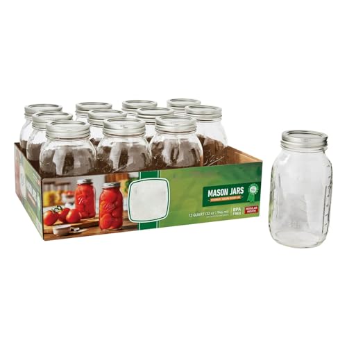TNLOJI 12-Pack 32oz Regular Mouth Canning Jars - Glass Jars with Lids & Bands for Preserving Tomatoes, Soup Stock, Broths & Chutneys