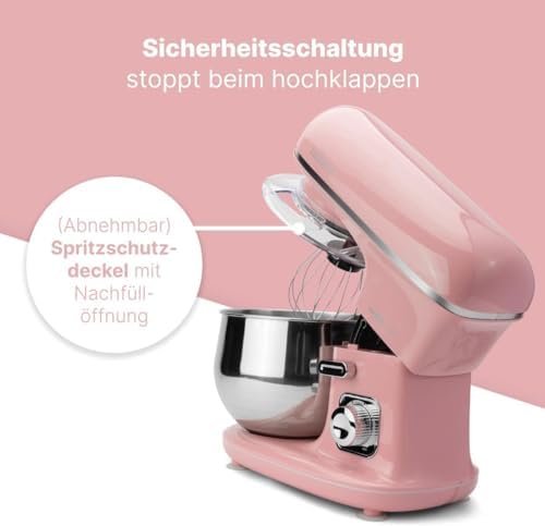Bild 4 - Clatronic® Küchenmaschine 1100 Watt | Knetmaschine 5L | inkl. Knethaken, Rührhaken und Schneebsen | für bis zu 3 kg Teig | robustes Spezialgetriebe | Food Processor | Teigmaschine KM 3711 pink