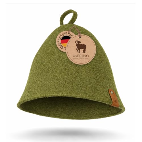 NeSowok® Saunahut (Saunamütze) aus 100% Merinowolle – Gestrickt & nahtlos – Besonders leicht, weich & atmungsaktiv – Schutz vor Überhitzung in der Sauna. (Pistazie)