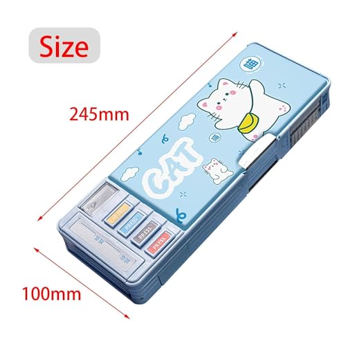 Image of LONGMIRE Plastic Pencil Box with Code Lock Pen Case Large Capacity Multi-Layer Multi-Function Storage Bag Secret Compartment Pencil Box for Kids- Multi-Color (Cat)