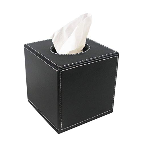 Preisvergleich Produktbild Taschentücherbox, quadratische Aufbewahrungsbox aus PU-Leder - gewebtes Futter - magnetischer Boden - für Restaurant - Hotel - Wohnzimmer - Kaffeetisch - Küche - Schwarz-Black