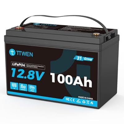 TTWEN 12V 100Ah LiFePO4 Battery, Group 31 Built-in 100A BMS Lithium Battery, Low-Temperature Protection, Deep Cycle Battery for Trolling Motor, RV, Solar, Marine, Camping and Off Grid Applications