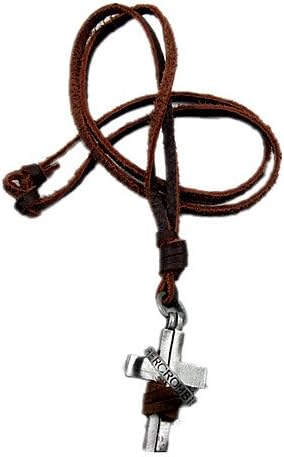 Necklace Brown Real Leather and Cross Alloy Pendant Adiustable Mens Pl0339 - Image 4