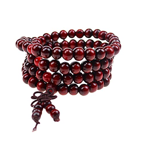 Bracelet en bois 108 perles, bracelets pour femmes, collier de prière mala lien bouddhiste poignet porte du collier de perles de bois de santal (8 mm quatre cercles) Cover