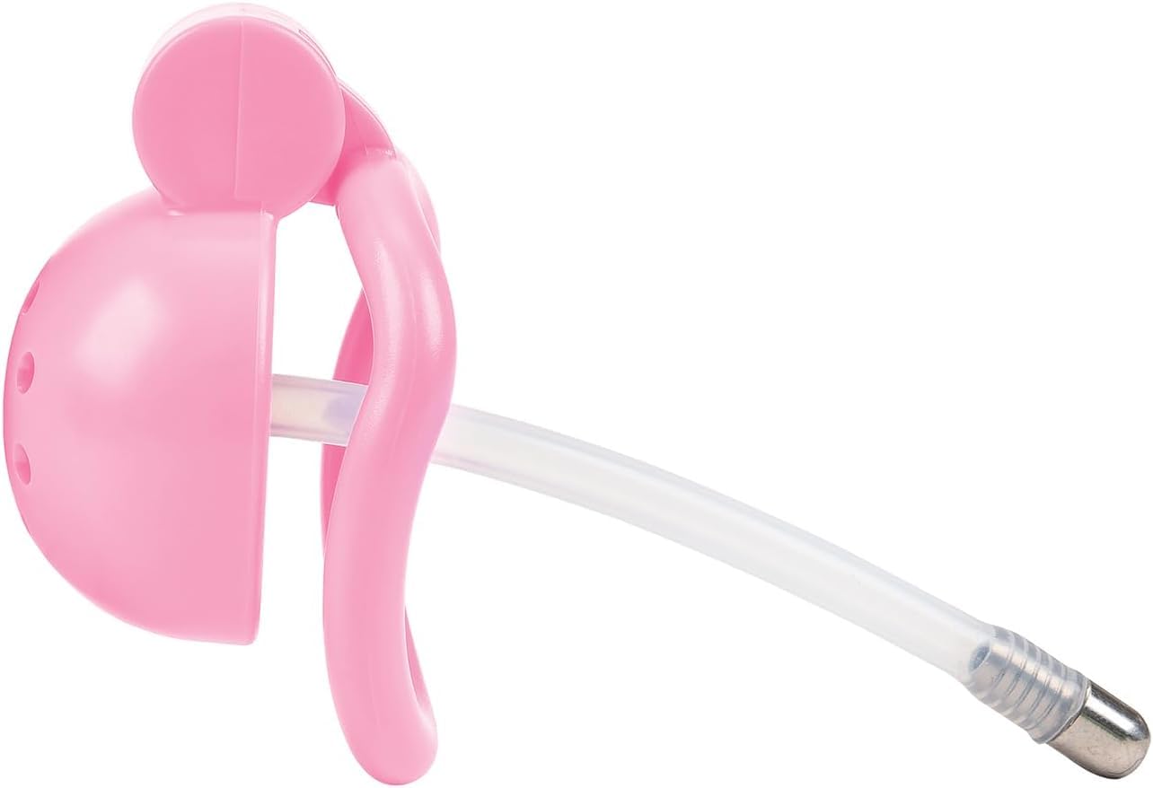 Resin Chastity Cock Cage Inverted Penis Bondage Cage For Men/Male Sex Toy Chastity Lock Device with 5 Rings - pink