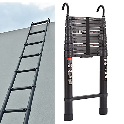 Escalera de extensión telescópica de aluminio de 5 m con gancho extraíble para desván multiusos, escalera extensible de 10.5 pies, 330 libras/150 kg, resistente EN131 estándar