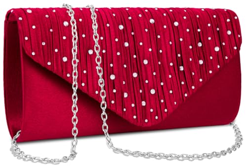 BBjinronjy Clutch Purses for Women Evening Bag Formal Rhinestone Handbags for Wedding Party Cocktail Prom Dinner, Burgundy Red
